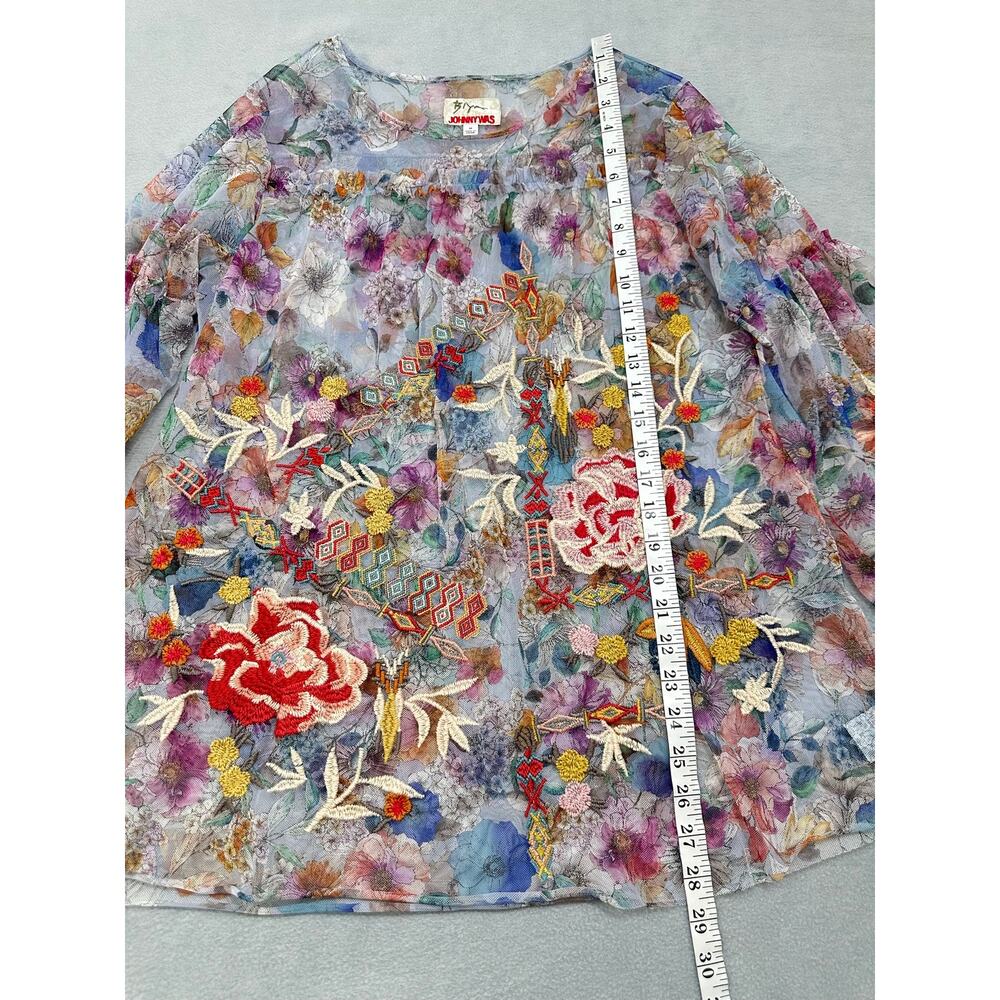 Johnny Was Biya Flora Dancer Mesh Top Floral Embroidered Blouse Medium - Picture 11 of 13
